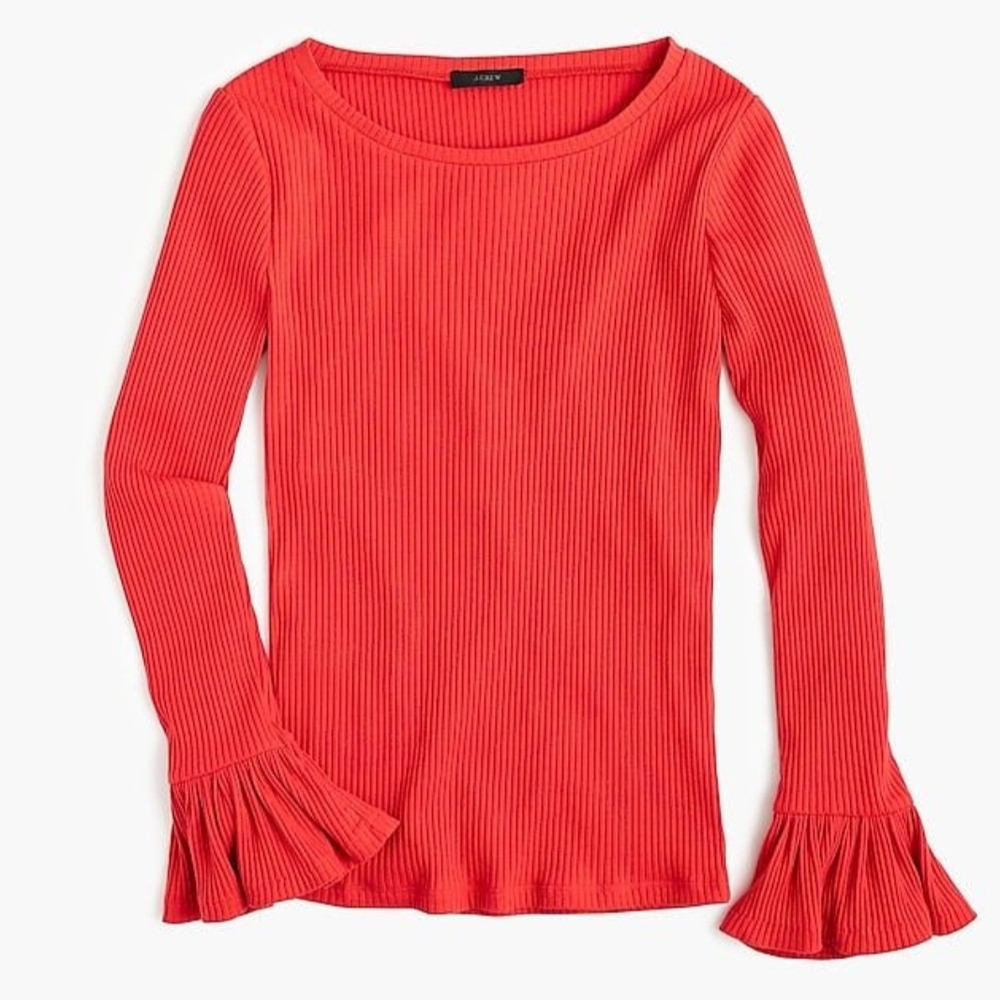 J.Crew Belvedere Ribbed Bell Sleeve Top XL Extra Large Bright Cherry Red Blouse